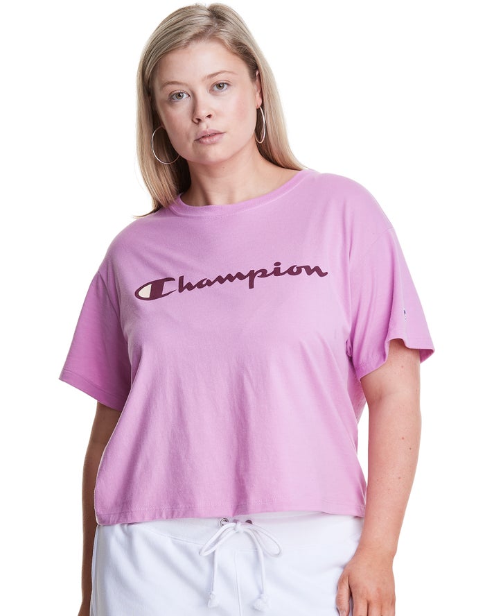 Camiseta Champion Mujer - Plus Cropped Script C Logo ( Rosas ) 0893621-CX